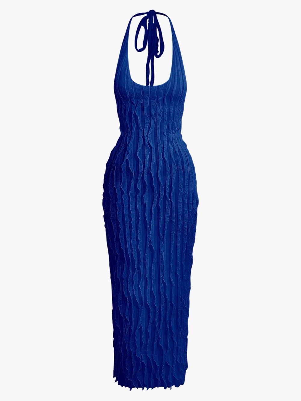 Textured Halter Maxi Dress in Cobalt Blue